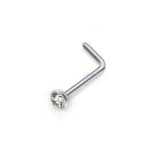 Nose Stud Stainless Steel Clear Gem Nostril Pin Straight L-Shape Bar Piercing