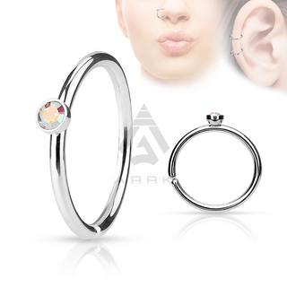 Nose Ring Hoop Stud Septum Helix Cartilage Ear With Coloured Gem 316L Surgical Steel Body Piercing