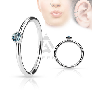 Nose Ring Hoop Stud Septum Helix Cartilage Ear With Coloured Gem 316L Surgical Steel Body Piercing