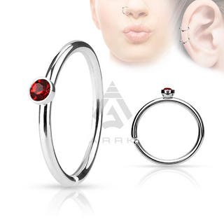 Nose Ring Hoop Stud Septum Helix Cartilage Ear With Coloured Gem 316L Surgical Steel Body Piercing