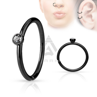 Nose Ring Hoop With Clear Gem Tragus Helix Cartilage Ear Eyebrow Septum Piercing