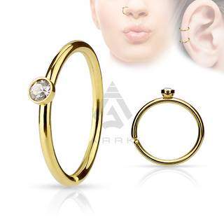 Nose Ring Hoop With Clear Gem Tragus Helix Cartilage Ear Eyebrow Septum Piercing