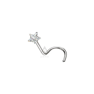 Star Nose Stud Screw Prong Set CZ Top 316L Surgical Steel