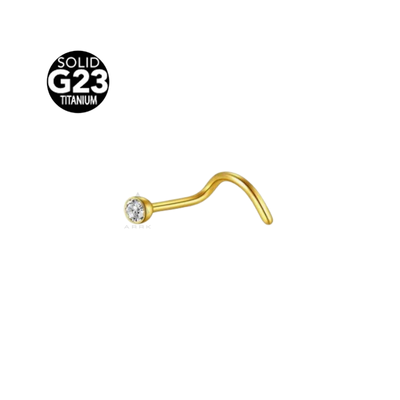 thumbnail image 2 of ARRK 18G Titanium Nose Stud - Clear CZ Prong Set, Curved Hook/Screw Back, 7mm 2 of 3