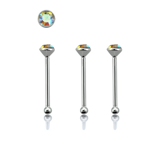 3pcs Nose Bone Sterling Silver,1.5mm Round Clear AB Crystal Top Pin Ball End Piercing