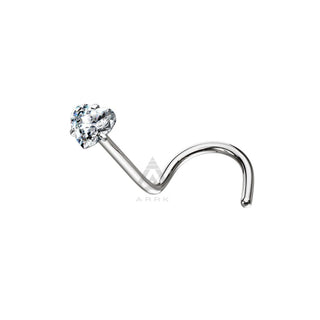 Nose Stud Screw Prong Set 3mm Clear Heart CZ Top 316L Surgical Steel