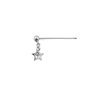 Silver Dangling Star Clear Gem Nose Stud Straight Pin Bend it yourself Piercing