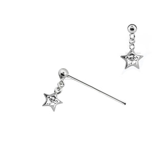 Silver Dangling Star Clear Gem Nose Stud Straight Pin Bend it yourself Piercing