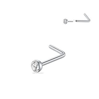 Push Fit Nose Stud Silver "L" Bend Clear Gem Threadless Push In Body Piercing