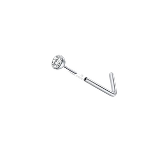 Push Fit Nose Stud Silver "L" Bend Clear Gem Threadless Push In Body Piercing