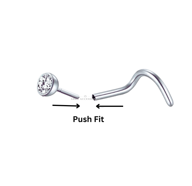 Silver Nose Stud Screw Hook Curve Bar Push Fit Clear Gem