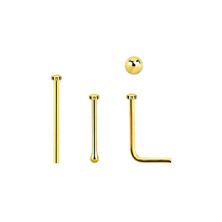 18K Yellow Gold Plated 1mm Flat Rounded Top Nose Stud 22G Pin Bone & L-Shape