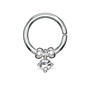 316L Surgical Steel Annealed Bendable Cut Ring with Removable Prong Set Crystal and Steel Beads