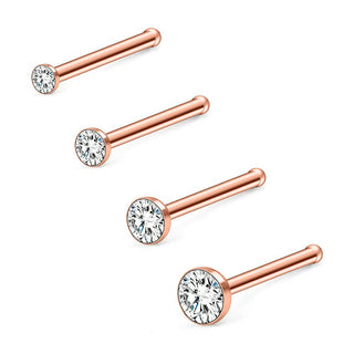 Nose Stud Stainless Steel Rose Clear Gem Bone L-Shape Pin Straight Piercing