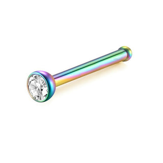 Nose Stud Stainless Steel 2mm Clear Gem Bone Pin L-Shape Pin Straight Piercing