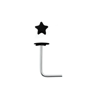 Sterling Silver Nose Stud L-Shape Black Plated Star Shaped Top Body Piercing