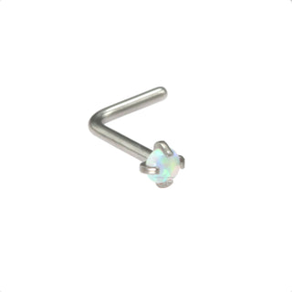 Opal 2mm White Nose Stud Silver L- Bend Body Piercing - 20G