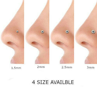 Silver Nose Stud Stainless Steel Clear Gem Bone Pin Straight Ball End Piercing