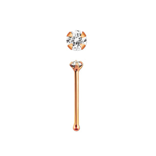 18K Rose Gold Sterling Silver Prong Set Crystal L-Shape Pin Bar Bone Nose Stud