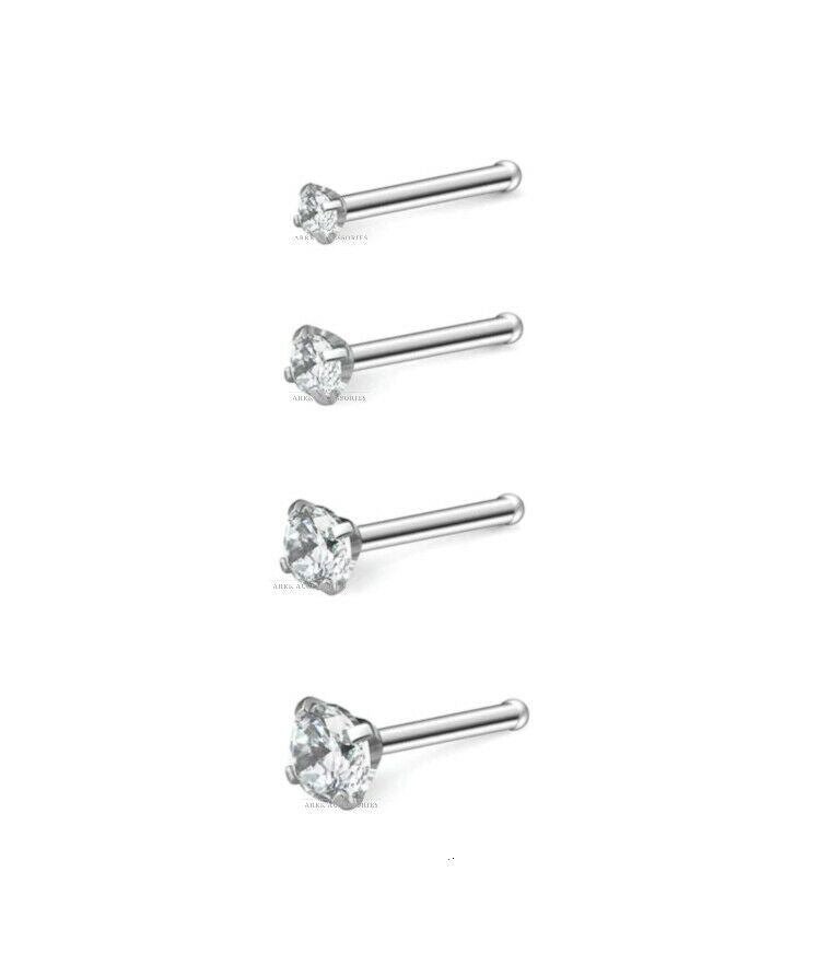 D.Bella 18G L Shaped Nose Studs Surgical Stainless Steel 1.5mm 2mm 2.5mm  3mm CZ Nose Rings Studs Silver Nose Rings for Women Nose Nostrial Piercing