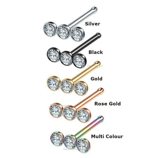 Nose Stud Bone Pin Stainless Steel CZ Crystal Nostril Body Piercing Jewellery