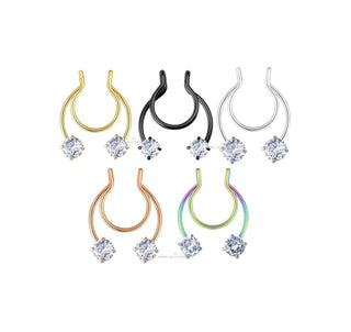 Fake Clip On Clear Gem Nose Ring Hanger Hoop Septum Non Piercing Jewellery