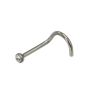 Nose Stud Screw Hook Shape 2mm Clear Gem Surgical Steel Pins Bone Body Piercing
