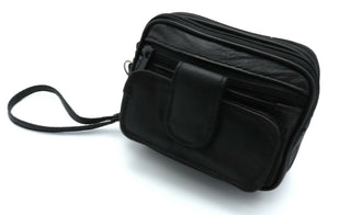 Black Leather Pouch With Detachable Hand Strap Belt Loop