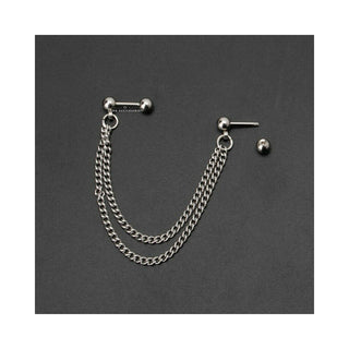 Punk Ball Stud Slave Cartilage Ear Cuff Wrap Double Plain Chain Piercing Earring