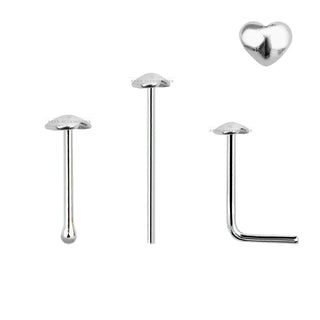 Dome Heart Nose Stud Sterling Silver Bones Pin Bend It Yourself L-Bend Piercing