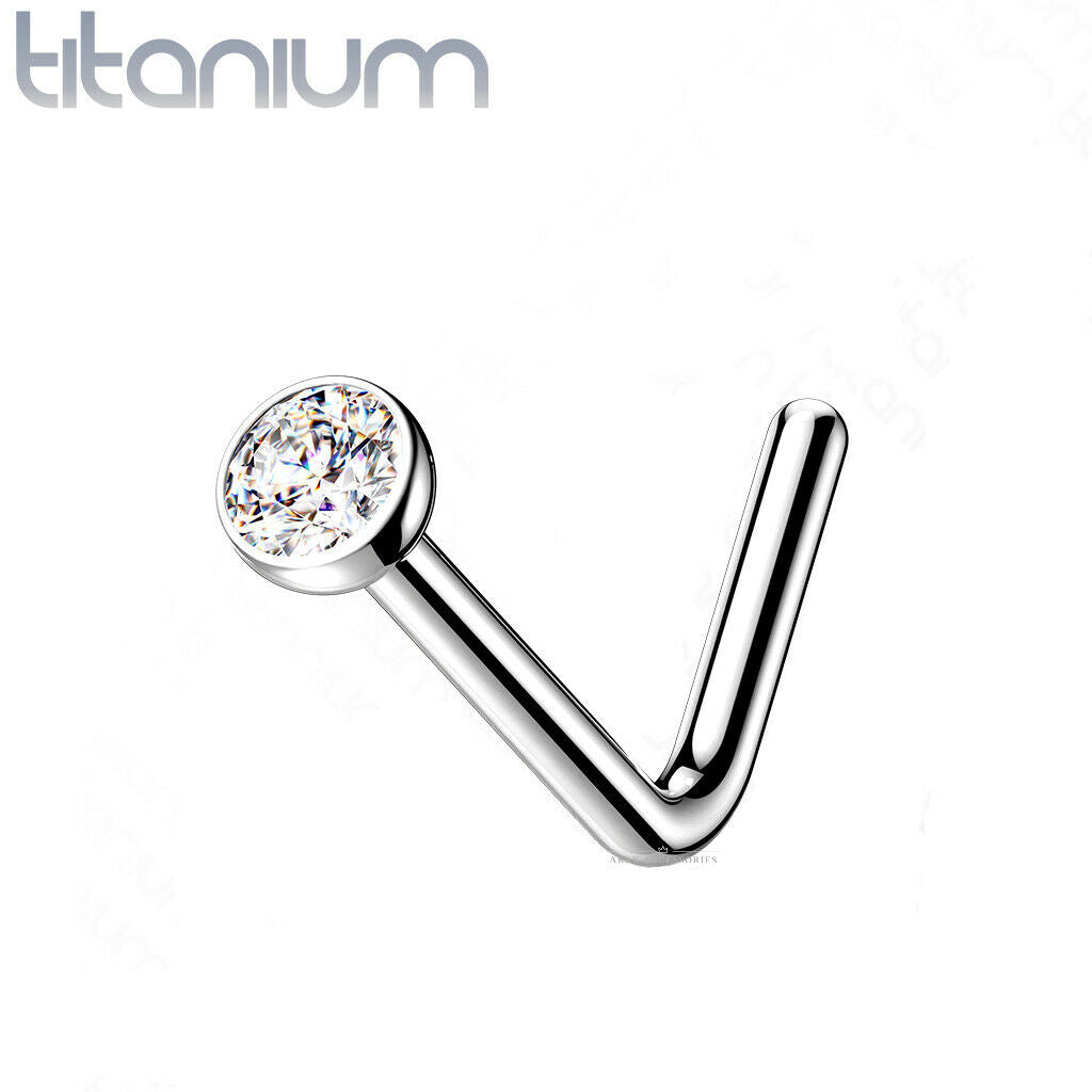 Nose Stud L- Bend Titanium 1.5mm Clear Gem Bone Pin Straight Body Pier –  ARRK ACCESSORIES