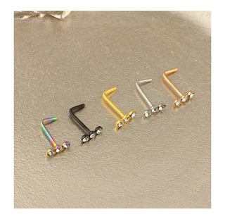 L- Shape Nose Studs Stainless Steel Straight CZ Crystal Nostril Body Piercing