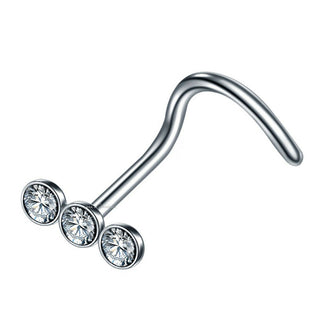 Nose Stud Screw Hook Stainless Steel CZ Crystal Nostril Body Piercing Jewellery