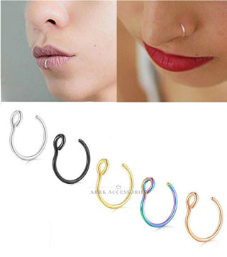 Simple Small Hoop Thin Nose & Lip Piercing - Fake Piercing