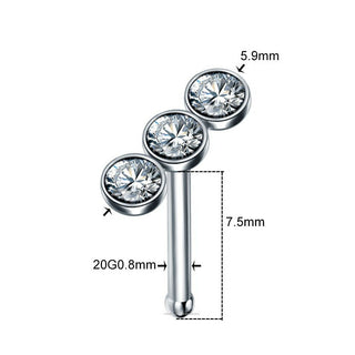 Nose Stud Bone Pin Stainless Steel CZ Crystal Nostril Body Piercing Jewellery