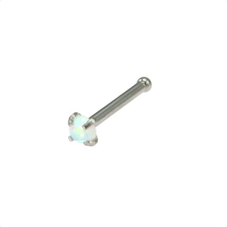 Opal White Nose Stud Silver Bone Pin Ball End Body Piercing - 20G