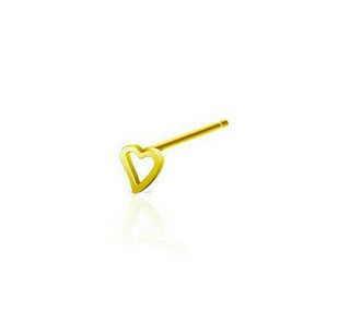 Nose Stud Straight Pin Hollow Heart 3mm Bendable Sterling Silver Gold Piercing