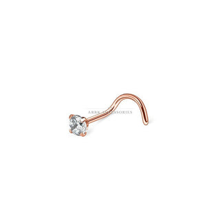 Rose Gold Stainless Steel Zircon Claw Nose Studs Screw Curve Ring Pin Twist Bone
