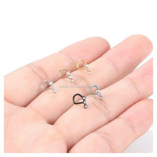 Nose Stud Screw Hook Stainless Steel CZ Crystal Nostril Body Piercing Jewellery