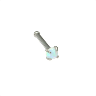 Opal White Nose Stud Silver Bone Pin Ball End Body Piercing - 20G