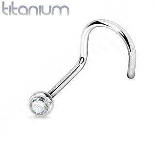 Nose Screw Hook Bend Stud 1.5mm Clear Gem Grade 23 Solid Titanium Piercing -20G