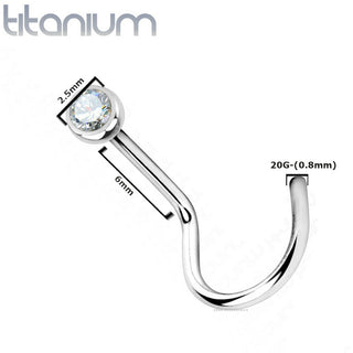 Nose Screw Hook Bend Stud 2.5mm Clear Gem Grade 23 Solid Titanium Piercing -20G