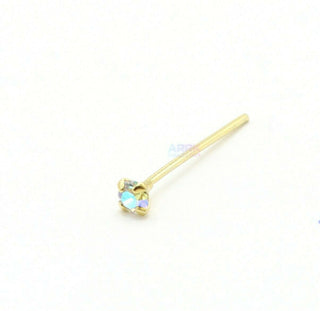 Nose Stud Ring Sterling Silver AB Crystal Straight Pin L-Bend Gold Piercing