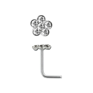 Flower Stud  "L" Bend Clear Crystal 925 Sterling Silver