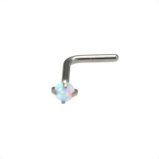 Opal 2mm White Nose Stud Silver L- Bend Body Piercing - 20G