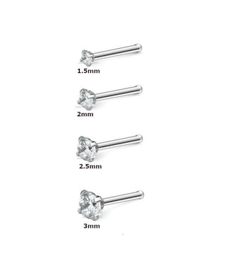 Nose Stud Stainless Steel Clear Pin Bone Straight Piercing 1.5mm 2mm 2.5mm 3mm