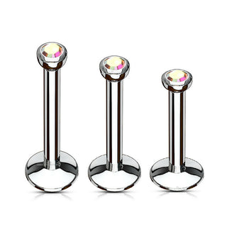 Press Fit Gem Ball Internally Threaded 316L Surgical Steel Labret Monroe Cambered Base