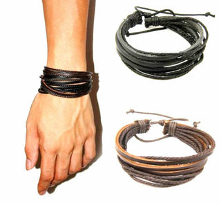 Leather Multi-Layer Rope Surfer Wristband Bracelet Bangle Wrap