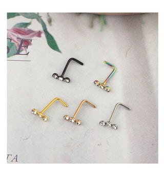 L- Shape Nose Studs Stainless Steel Straight CZ Crystal Nostril Body Piercing