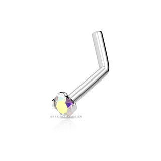Nose Ring L-Shape Bend Stud Prong Set Aurora Borealis Straight Pin Bone Piercing